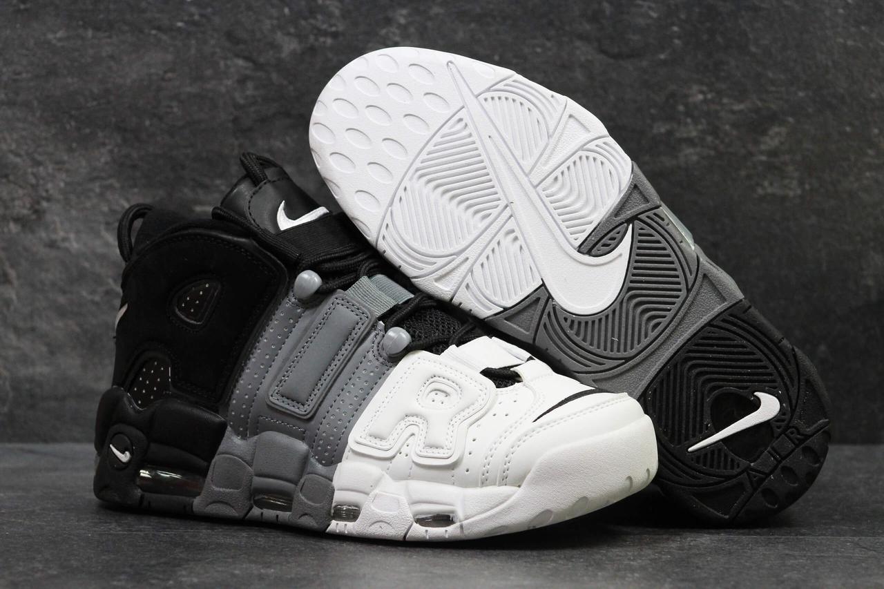 

Мужские высокие кроссовки Nike Air More Uptempo Grey Black White (Найк Аптемпо кожаные черно-серые) 42, Серый