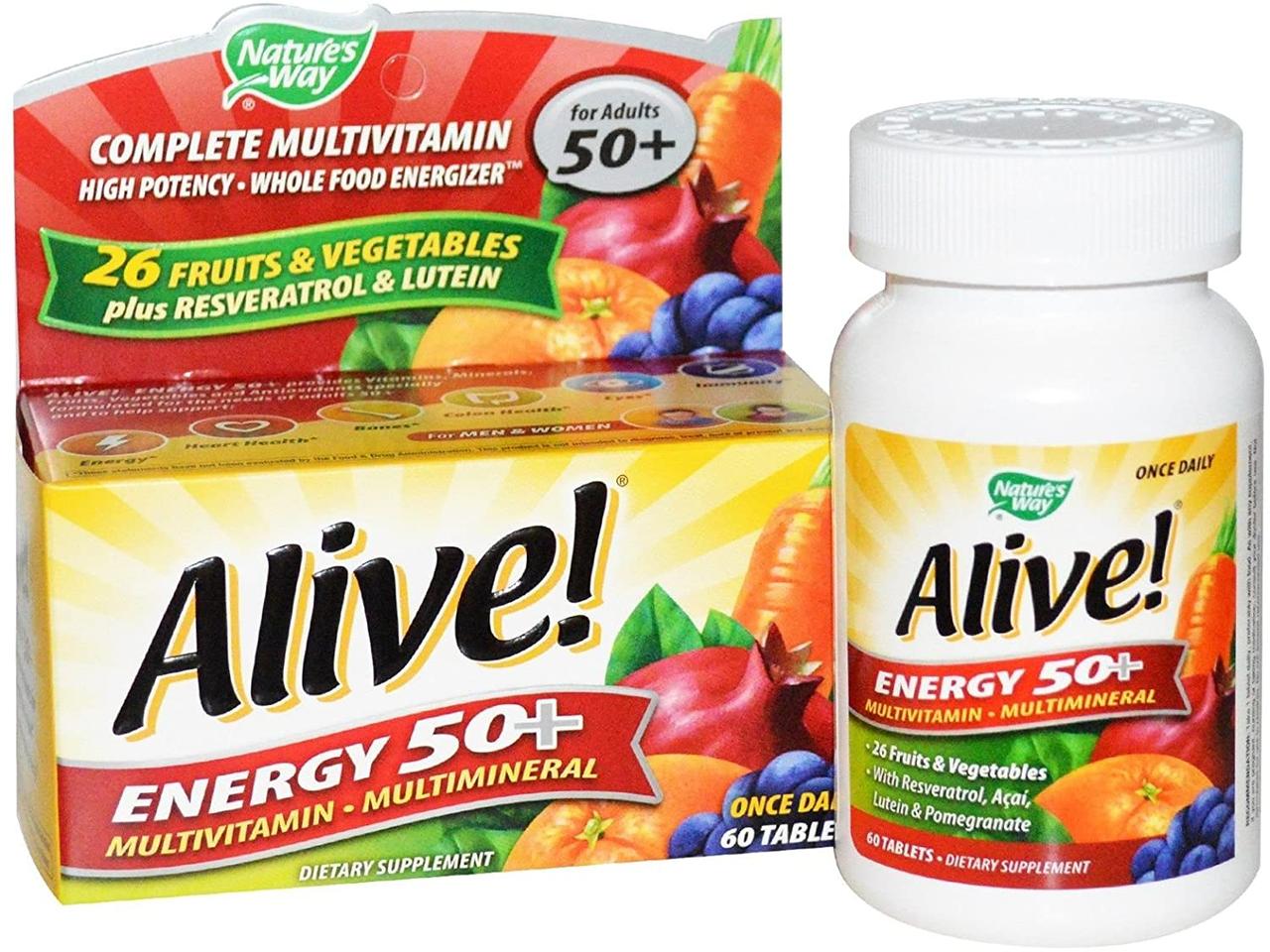 Лучший витамин 70 для женщин. Витамины Alive Energy 50+. Аливе 50 + витамины. Energy мультивитамины мультиминерал. Alive витамины для мужчин айхерб.