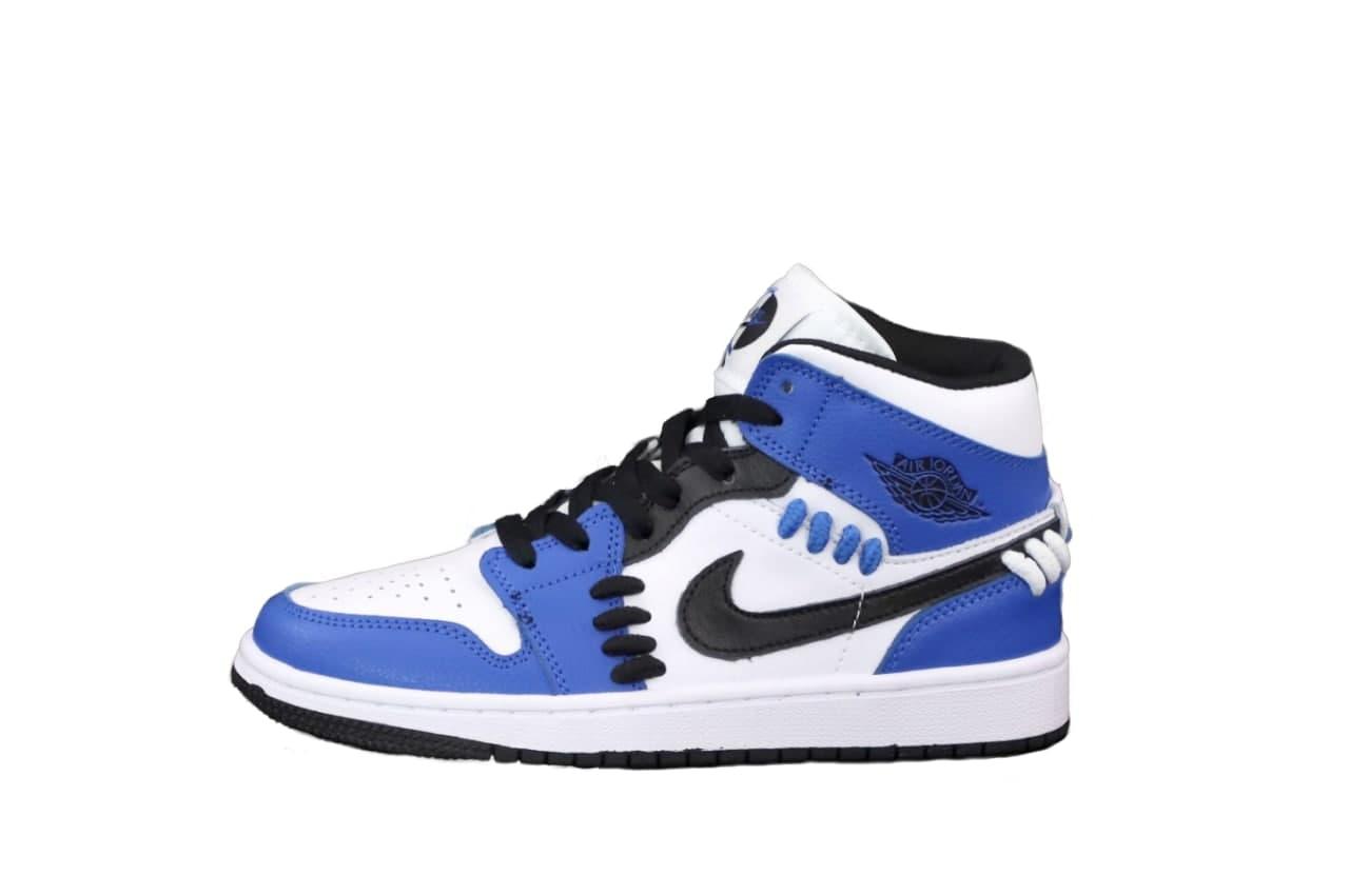 

Женские кроссовки Nike Air Jordan 1 Retro (белые с синим и черные) К12522 стильные спортивные высокие кроссы, Белый