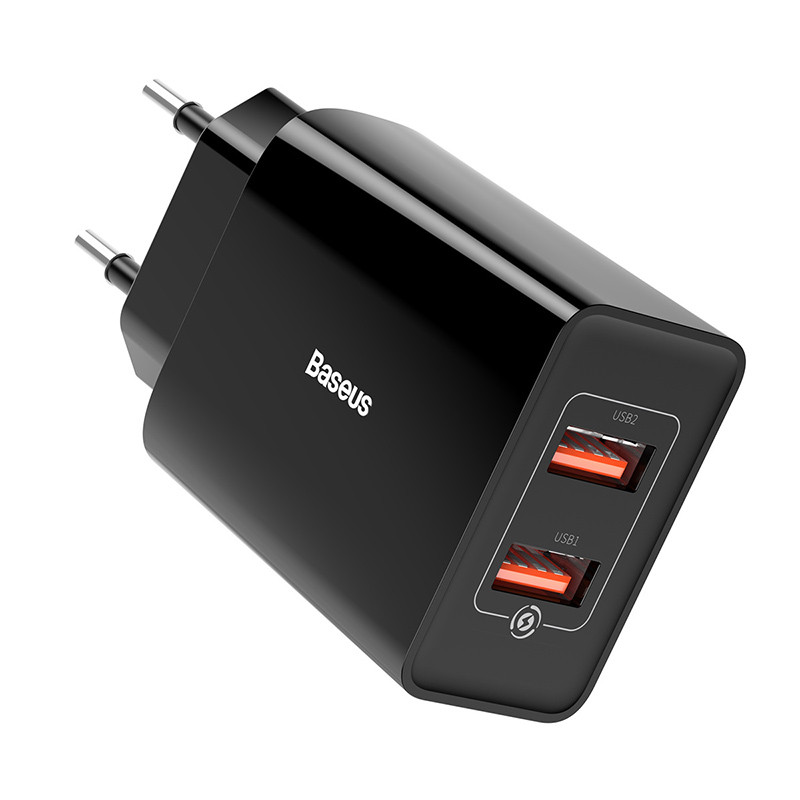 

Адаптер сетевой BASEUS Speed Mini QC Dual U Quick Charger 2USB 3A QC3.0 18W, Черный