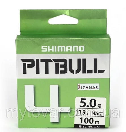 

Шнур рыболовный shimano pitbull x4 100m #1.5 31.7lb 14.4kg, Зелёный