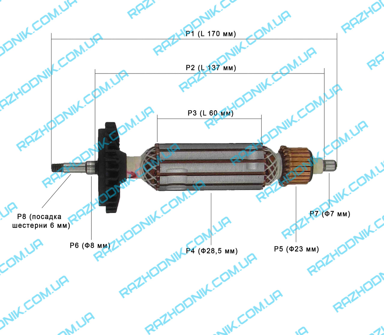 

Якорь на болгарку Bosch GWS 7-100 (Аналог)