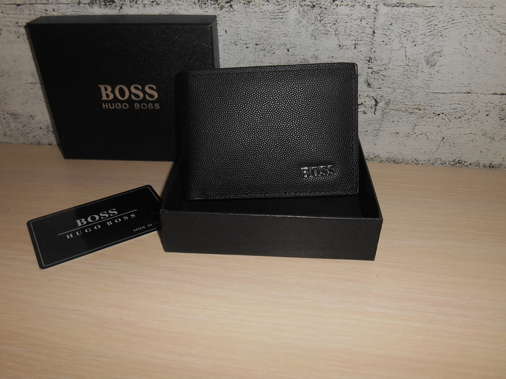 

Мужской кошелек, портмоне, бумажник HUGO BOSS, кожа, Италия, Черный