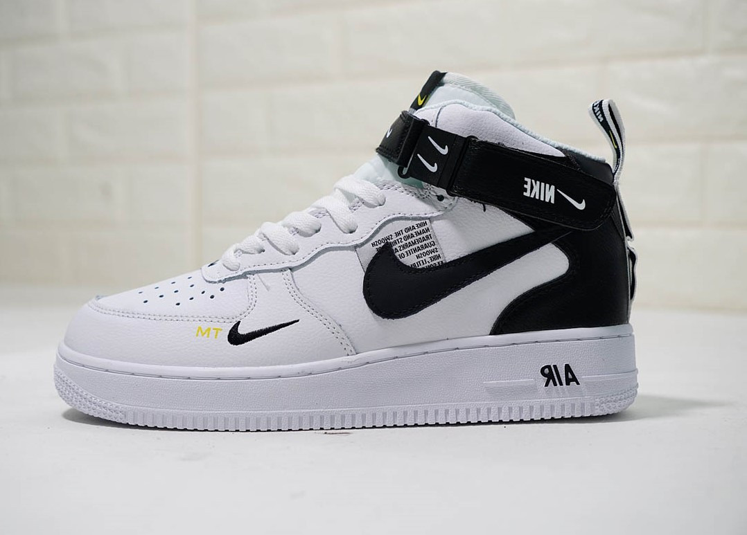 

Кроссовки женские белые с черным кожаные высокие Nike Air Force 1 Найк Аир Форс 37, Белый