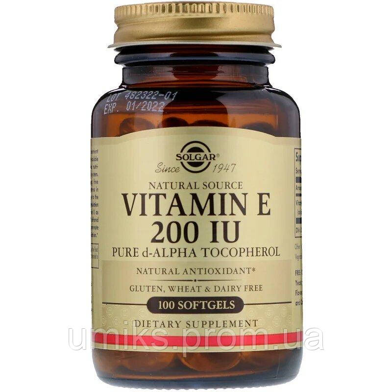 

Витамин Е, 200 МЕ, Vitamin E 200 IU, Solgar, 100 желатиновых капсул (SOL03481)