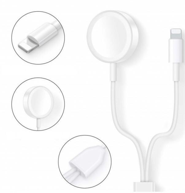 

Кабель USB 2in1 Lightning 1,2м + зарядное устройство для Apple Watch White, Белый