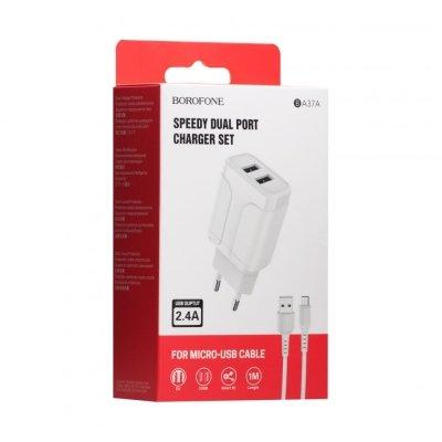 

Сетевое Зарядное Устройство Borofone BA37A Micro 2USB 2.4A SKL11-280567, Белый