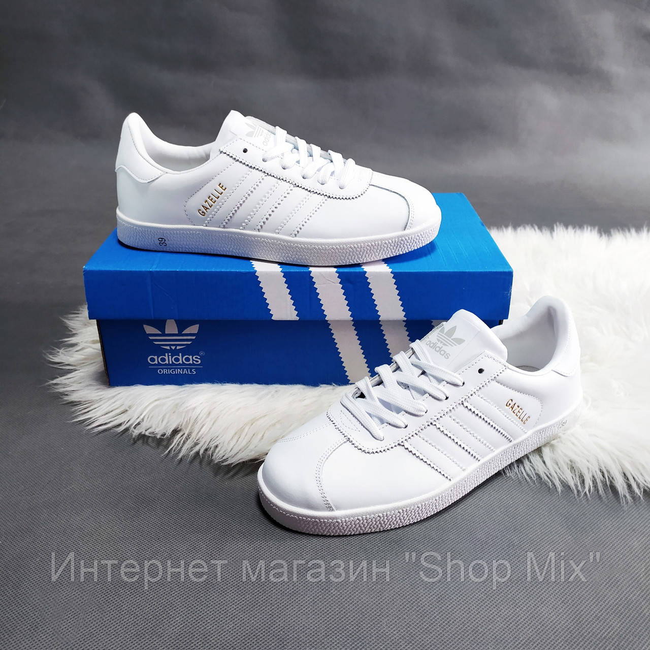 

Кроссовки женские Adidas Gazelle в стиле Адидас Газель, кожа код F-273. Белые 40, Белый