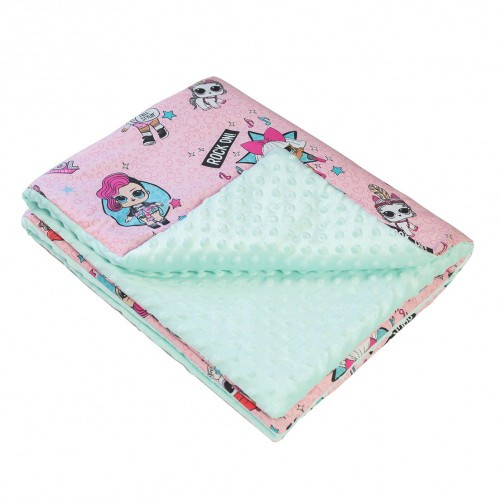 

Плед детский плюшевый minky Куклы Мятный 80х90 см. 100х150 см., Розовый;мятный