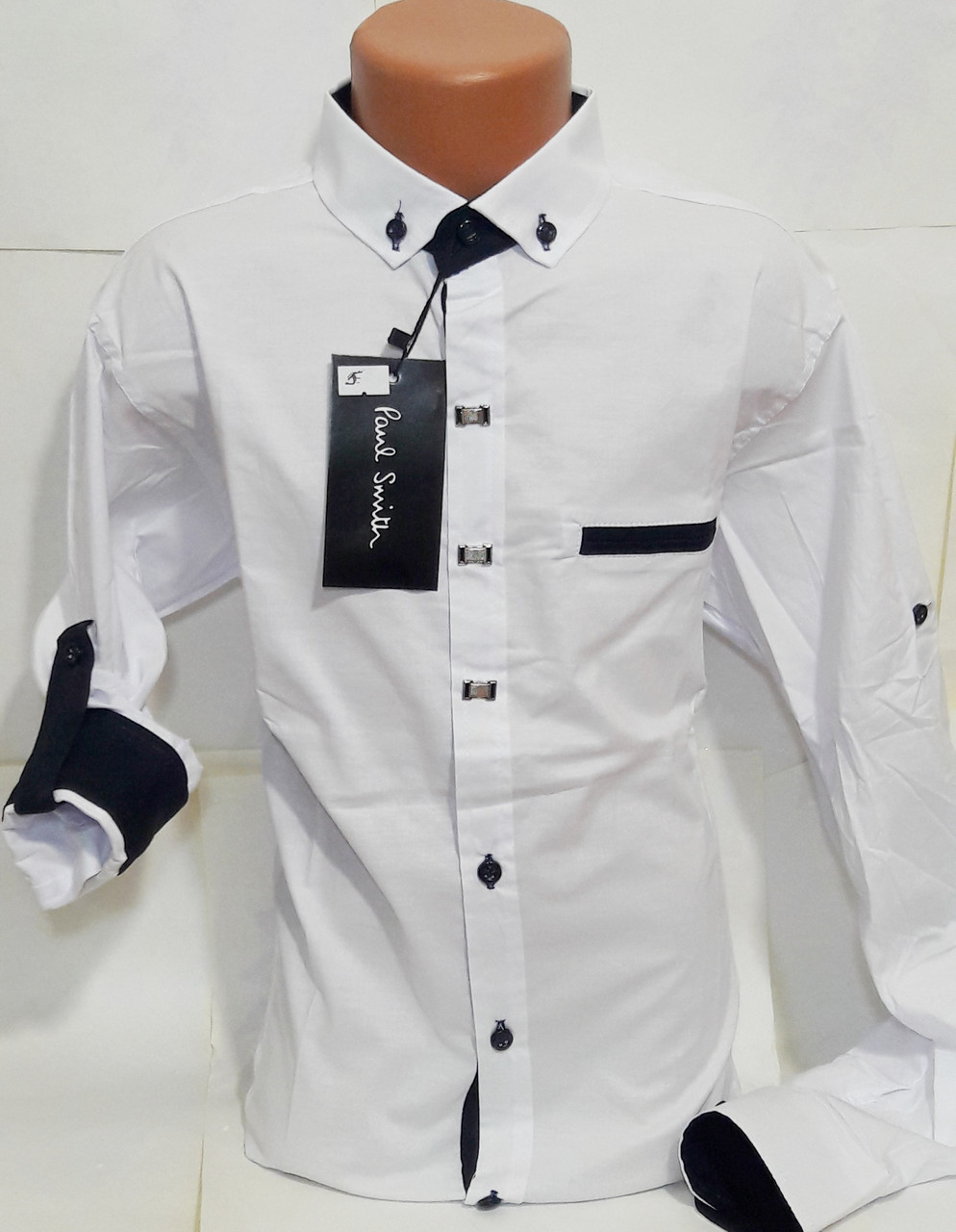 

Рубашка детская с длинным рукавом dd-0005 Paul Smith белая приталенная однотонная рукав трансформер 12