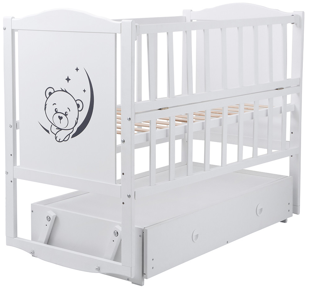 

Кровать Babyroom Тедди Т-03 фигурное быльце, маятник, ящик, откидной бок, белый 624693