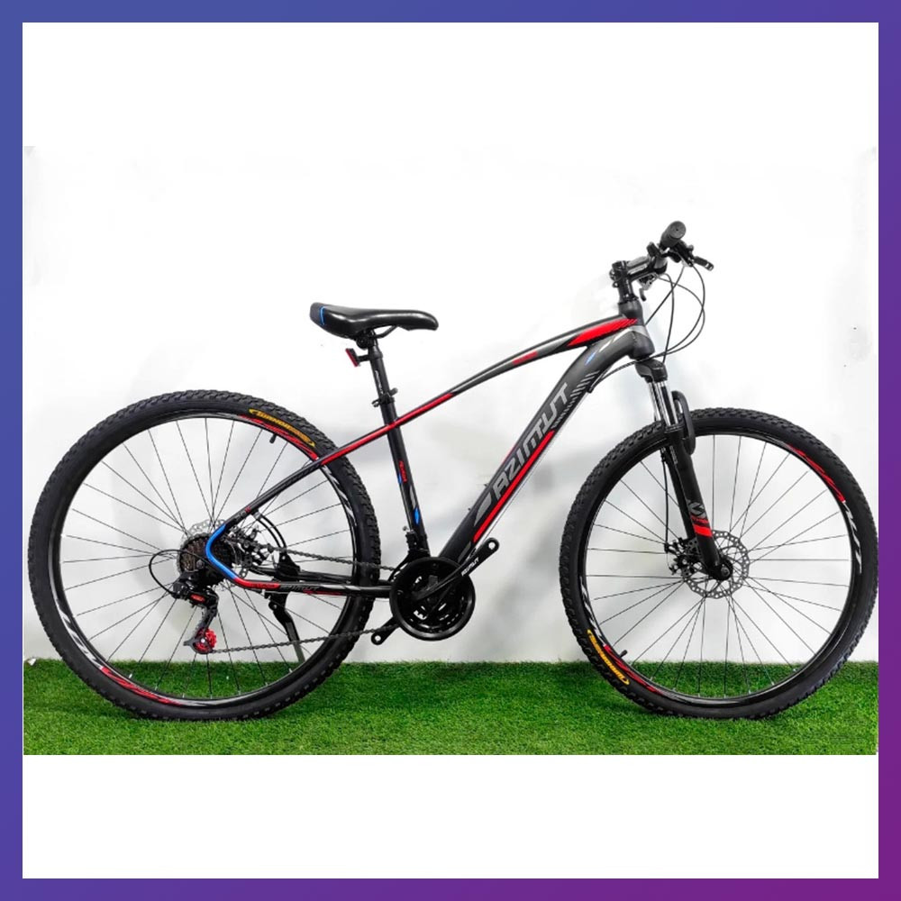 Велосипед гірський двоколісний одноподвесный сталевий Azimut Nevada 29 D 29 дюймів 17 рама чорно-червоний