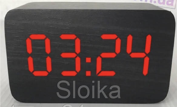 

Електронні настільні годинники під дерево чорні з червоним підсвічуванням VST-863