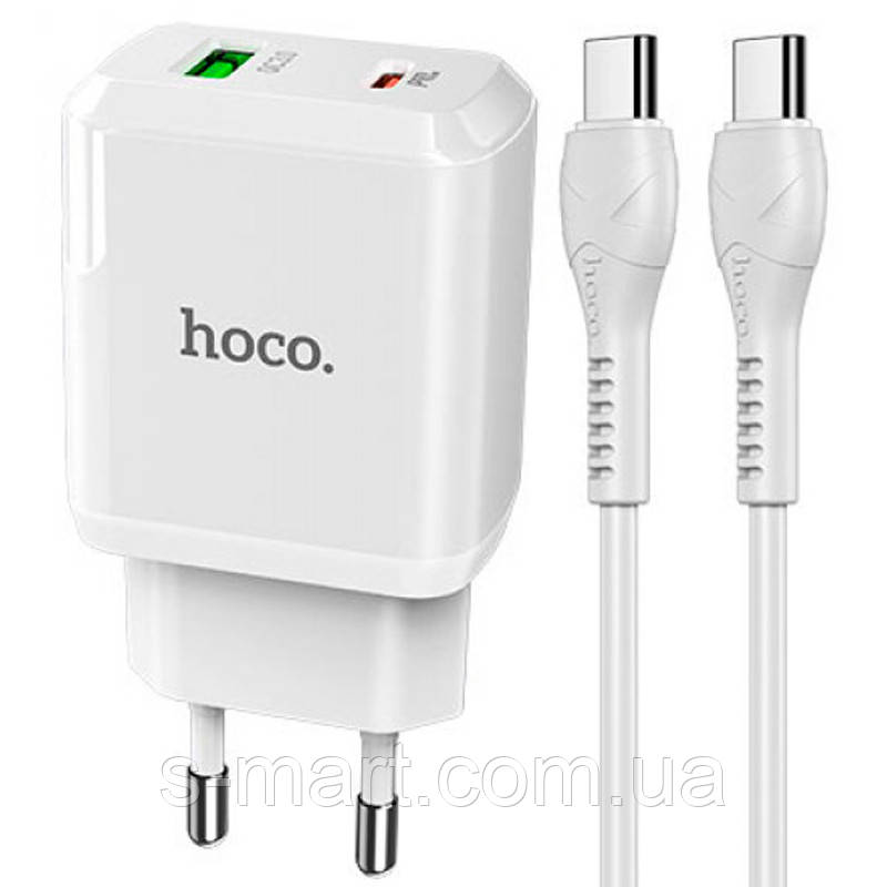 

СЗУ 1USB + Type-C Hoco N5 PD20W+QC3.0 White + Cable Type-C to Type-C, Белый