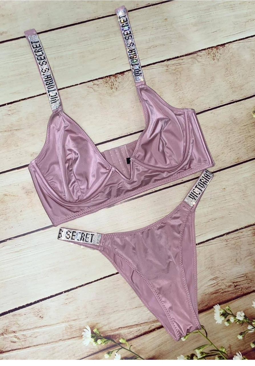 

Комплект нижнего белья Victorias Secret стразы, Пудровый