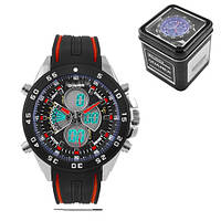 Часы наручные QUAMER 1103-Box, двухцвет. ремешок каучук, dual time с подарочной коробкой