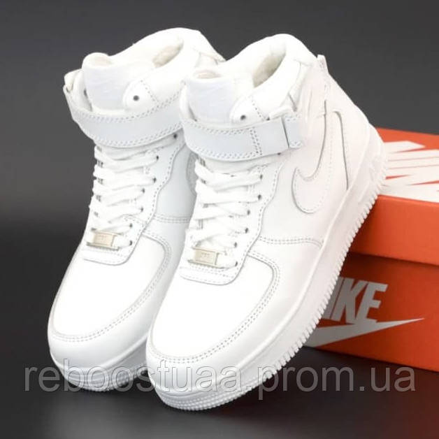 

Чоловічі зимові кросівки Nike Air Force 1 Mid, натуральна шкіра, (з хутром), білий, В'єтнам 45, Белый