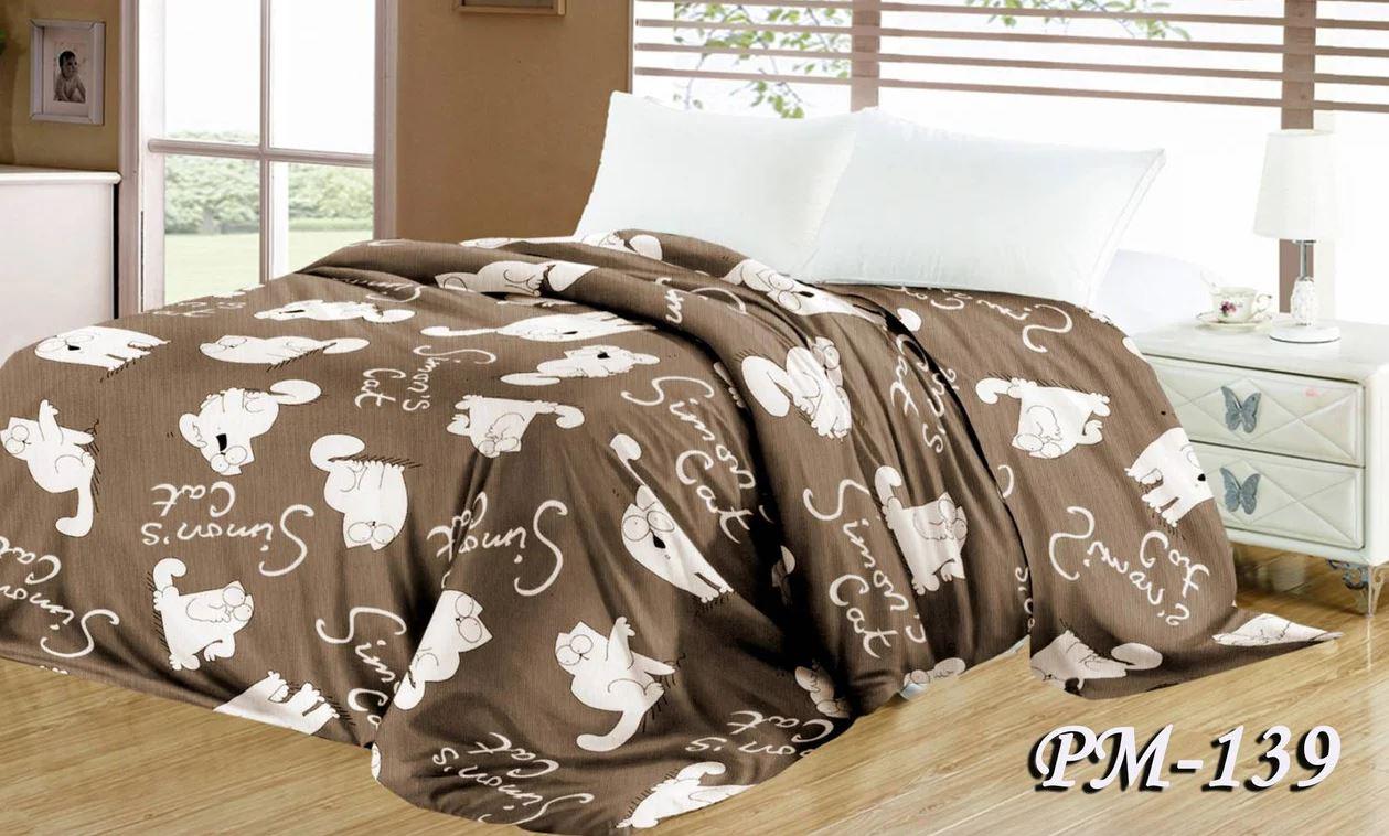

Красивый плюшевый плед на кровать коричневый "Кот Саймон" полуторка 160х210