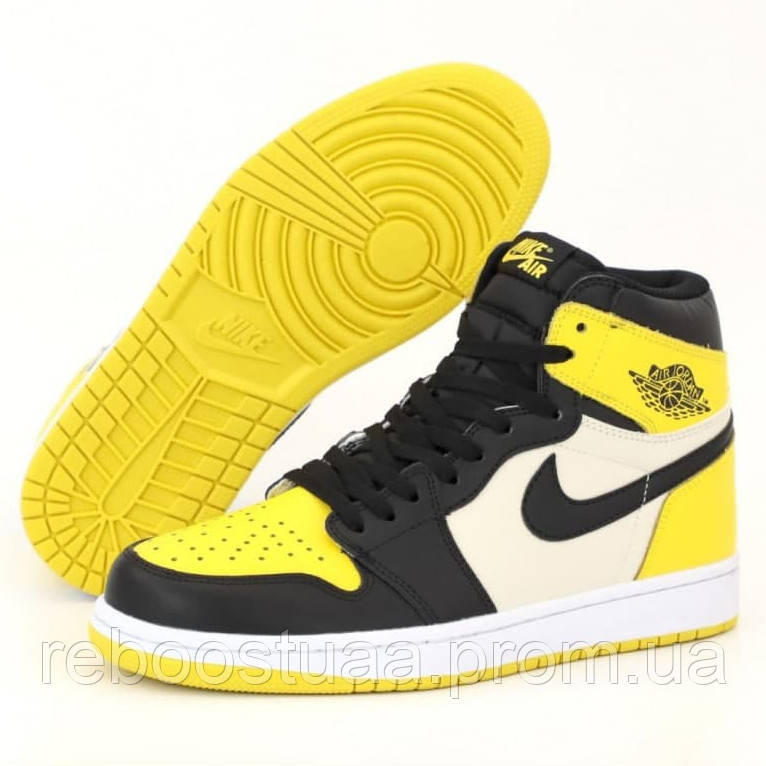 

Чоловічі кросівки Nike Air Jordan 1 Retro High, шкіра, жовтий, чорний, білий, В'єтнам 42, Разные цвета