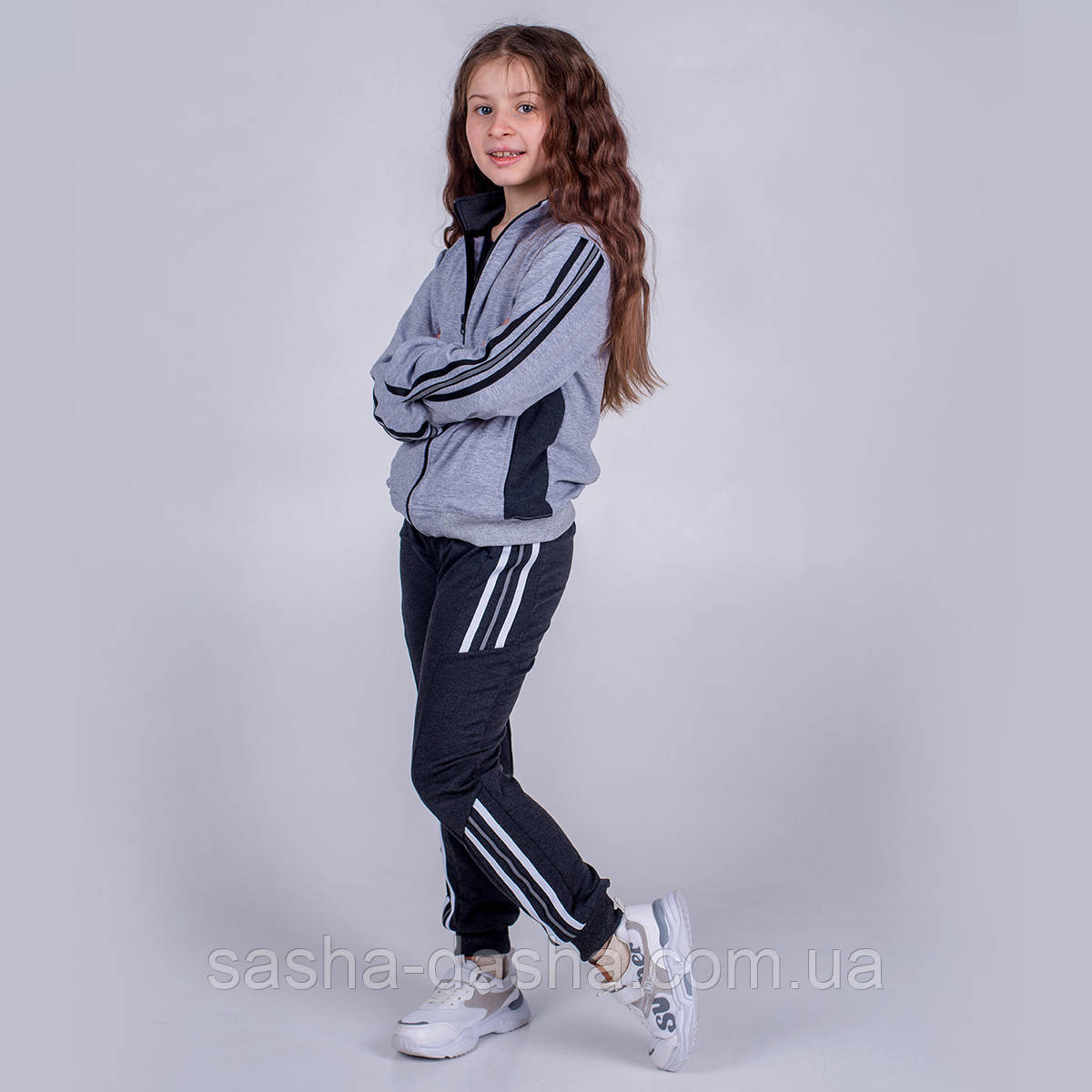 

Костюм для девочки (кофты и штаны) р.128,134,140,146,152,158 SmileTime Just Stripes, серый