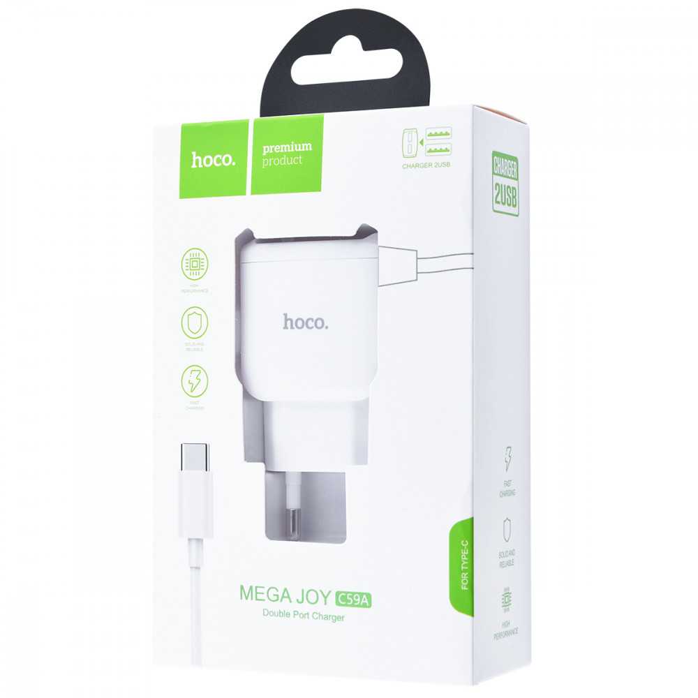 

Сетевое зарядное устройство Hoco C59A Mega Joy + Кабель (Type-C) 2USB, Белый