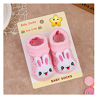 Хлопковые носочки с игрушкой для новорожденных 3-18 месяцев, Зайчик в Розовом