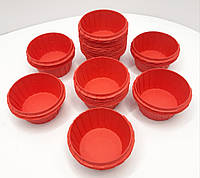 Паперова одноразова форма для випічки кексів червоного кольору з посиленим бортом 55х35, фото 1