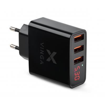 

Сетевое зарядное устройство Vinga 3xPort Display Wall Charger 17W Max Black (VWCAAADBK)