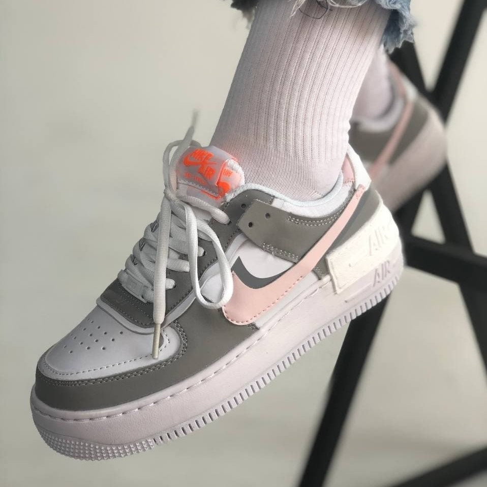 

Nike Air Force Shadow White Pink Gray | кроссовки женские; белые/розовые/серые; осенние/весенние; найк 38, Серый