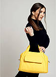 Модная вместительная женская желтая сумка с двумя ручками на длинном ремешке через плечо, матовая экокожа, фото 5
