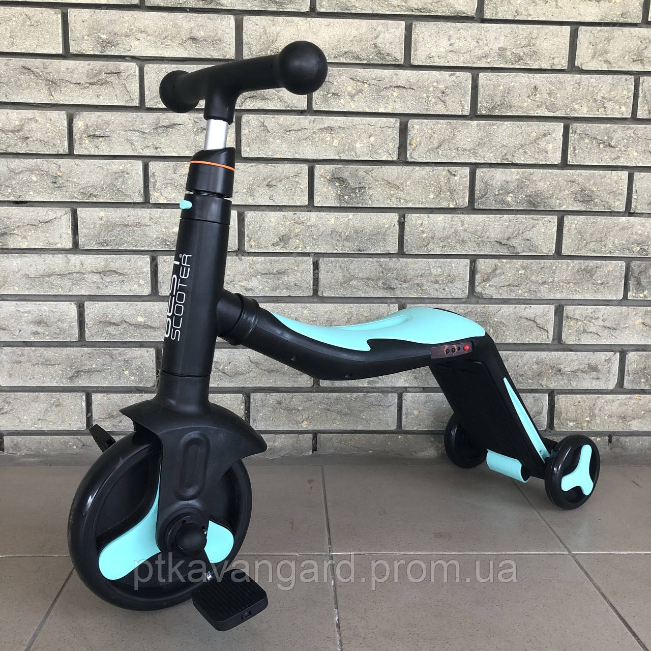 Трехколесный Велосипед трансформер 3 в 1 Голубой Самокат Беговел музыка подсветка Best Scooter JT 20255, фото 1