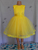 Святкова дитяча жовта сукня з фатиновим бантом, фото 1