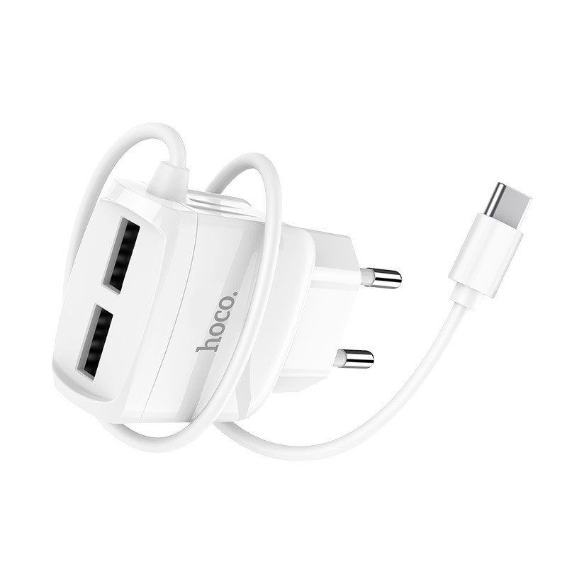 

СЗУ Hoco C59A (2USB/2.4A) + Type-C, Белый