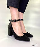 Туфли женские кожаные лодочки остроносые черные, фото 2