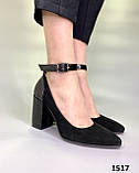 Туфли женские кожаные лодочки остроносые черные, фото 3