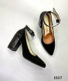 Туфли женские кожаные лодочки остроносые черные, фото 7