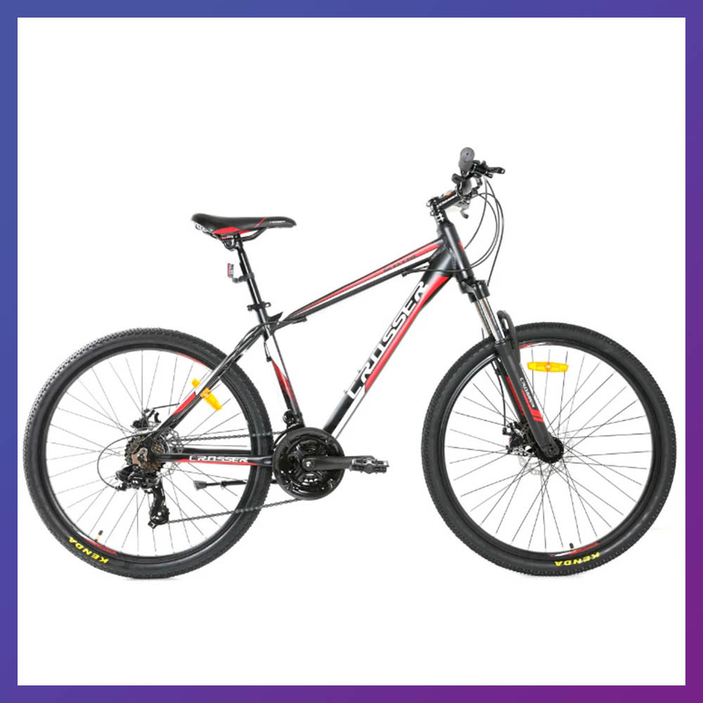Велосипед горный двухколесный одноподвесный на алюминиевой раме Crosser Grim 26 дюймов 19" рама черно-красный