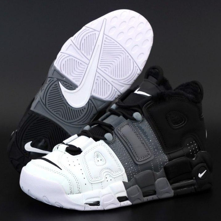 

Мужские зимние кроссовки в стиле Nike Air More Uptempo, кожа, (с мехом), черный, белый, серый, Вьетнам 41, Разные цвета