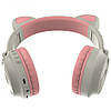 Беспроводные Bluetooth наушники ZW-028 Cat Ear с ушками (Bluetooth, MP3, FM, AUX, Mic, LED) Серый/розовый, фото 3
