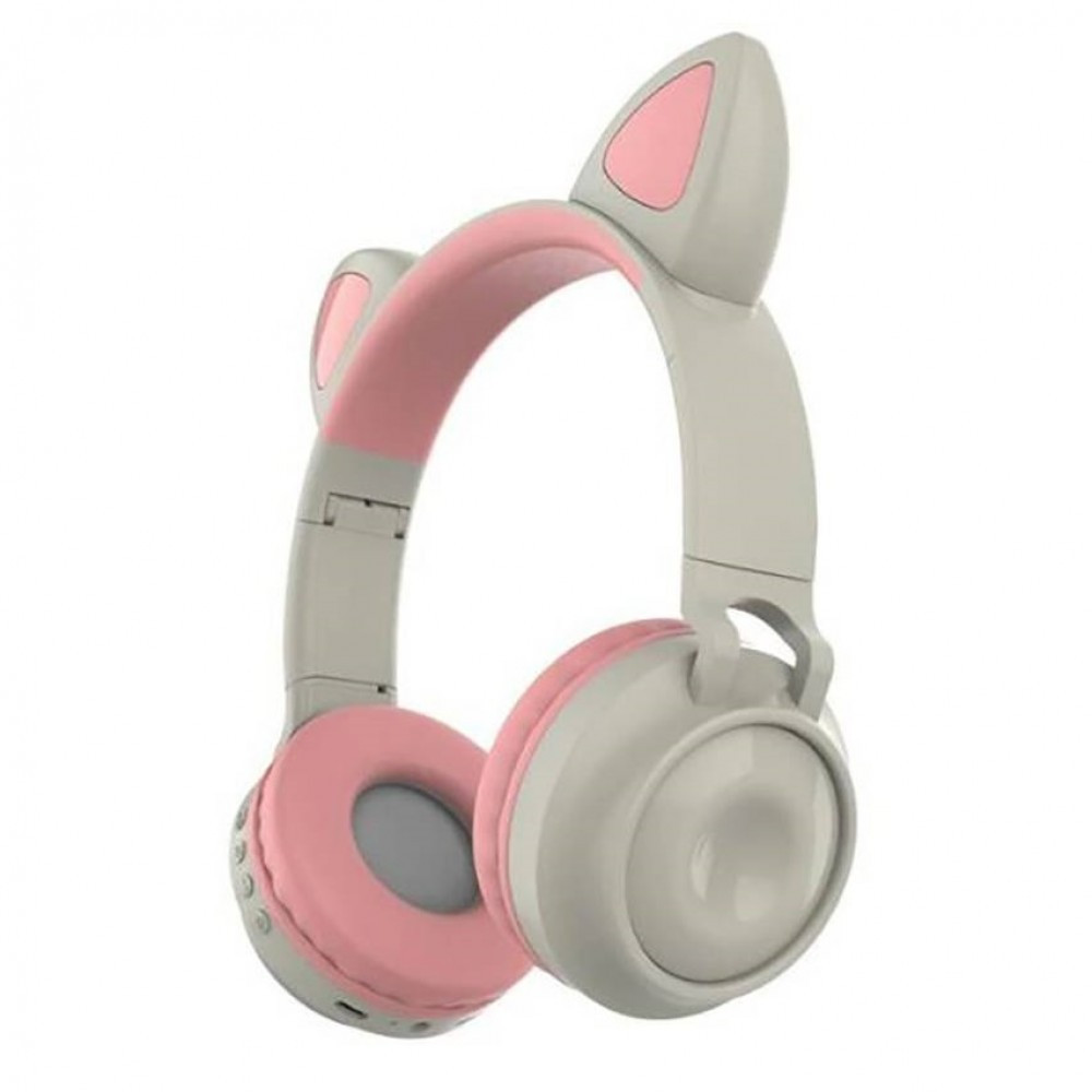 Беспроводные Bluetooth наушники ZW-028 Cat Ear с ушками (Bluetooth, MP3, FM, AUX, Mic, LED) Серый/розовый