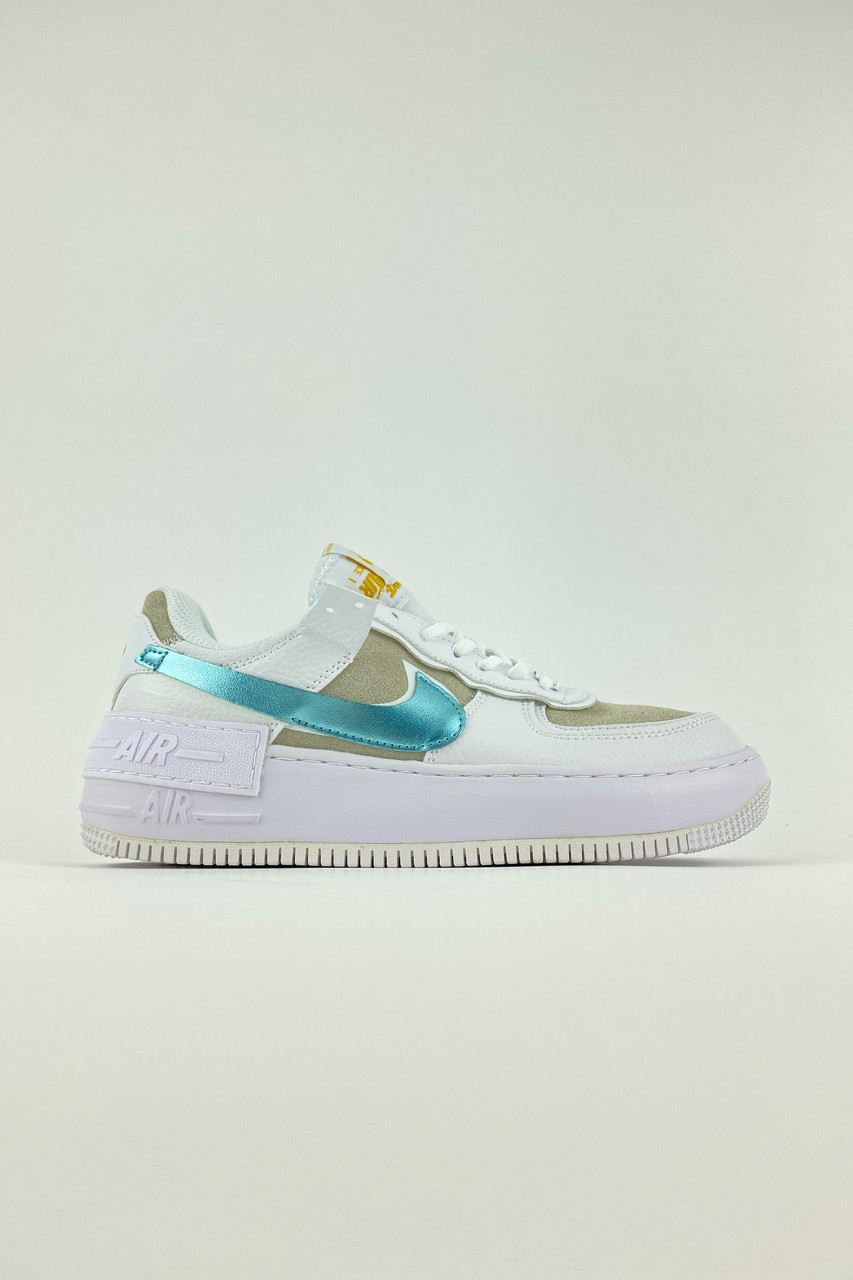 

Женские кроссовки Nike Air Force 1 Shadow White Electric.(Найк Аир Форс Шадов белые бирюза, Белый