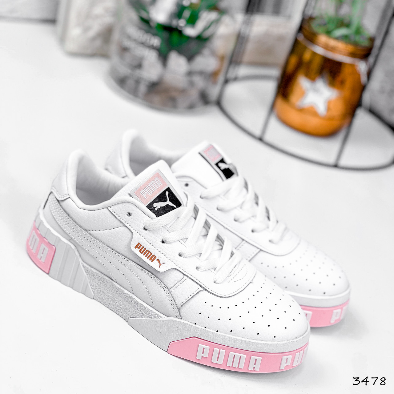 

Кроссовки женские в стиле Puma белые + розовый 3478, Белый