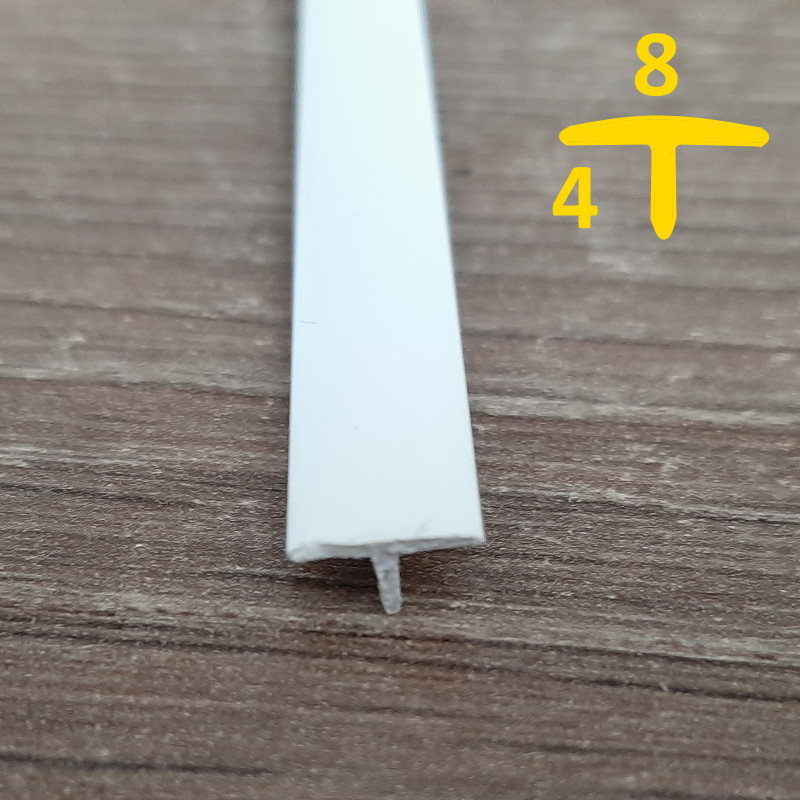 Пластиковий Т-подібний профіль, для закриття щілин, 8 мм х 4 мм, 2,7 м Білий глянцевий