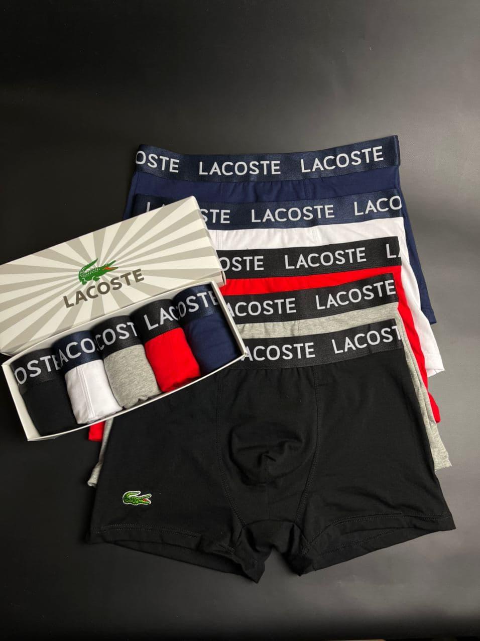 

Набор мужских трусов боксеров 5 шт в фирменной упаковке Lacoste Dark, Разные цвета