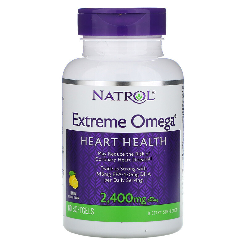 

Омега Extreme, Extreme Omega, Natrol, лимон, 2,400 мг, 60 кап.