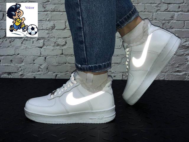 

Зимние кожаные кроссовки на меху белого цвета Nike Air Force 1 Low White Найк Аир Форс женские и мужские 36-45, Белый