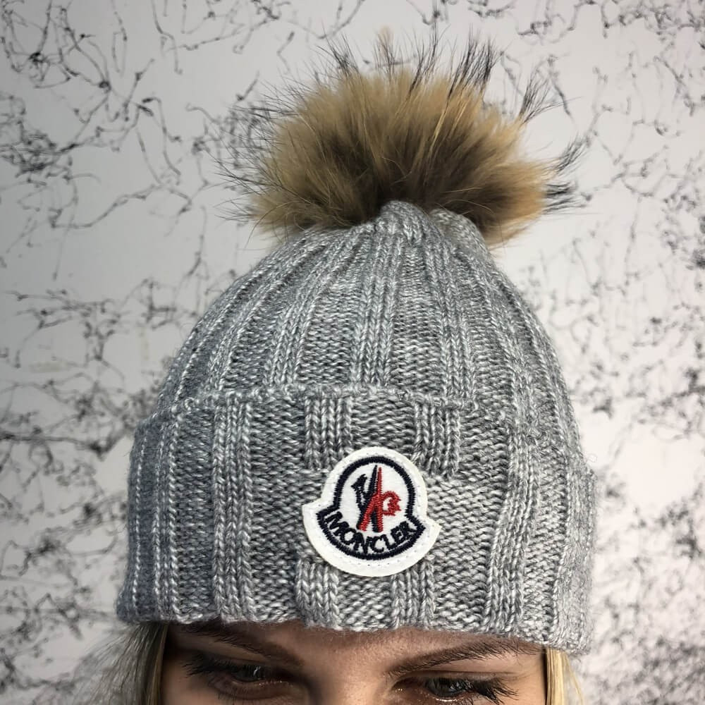 Moncler Winter Hat Knitted Pompon Gray