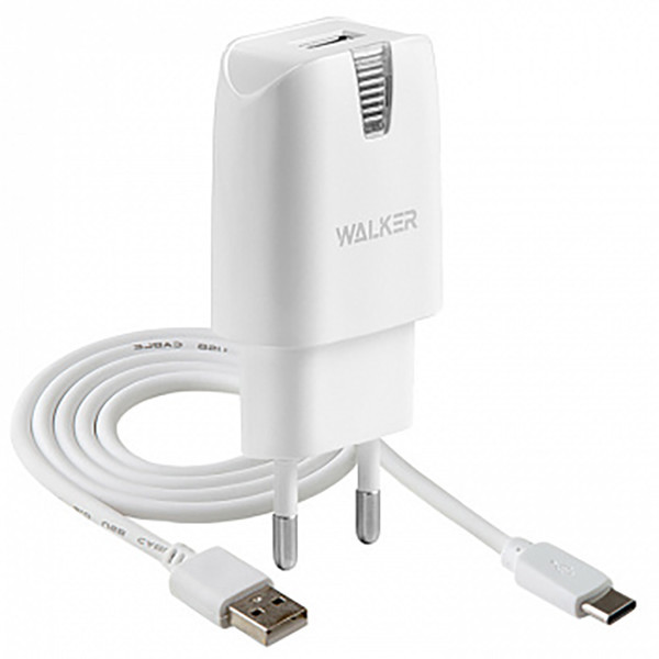 

Сетевое зарядное устройство Walker WH-21 2A 2in1+ Type-C White, Белый