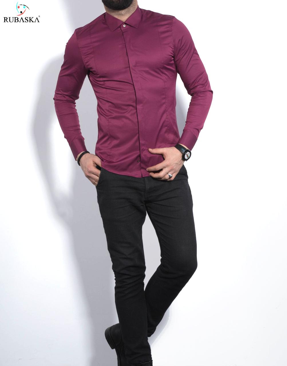 

Приталенная стильная мужская рубашка цвета фуксия S, M, XL, XXL
