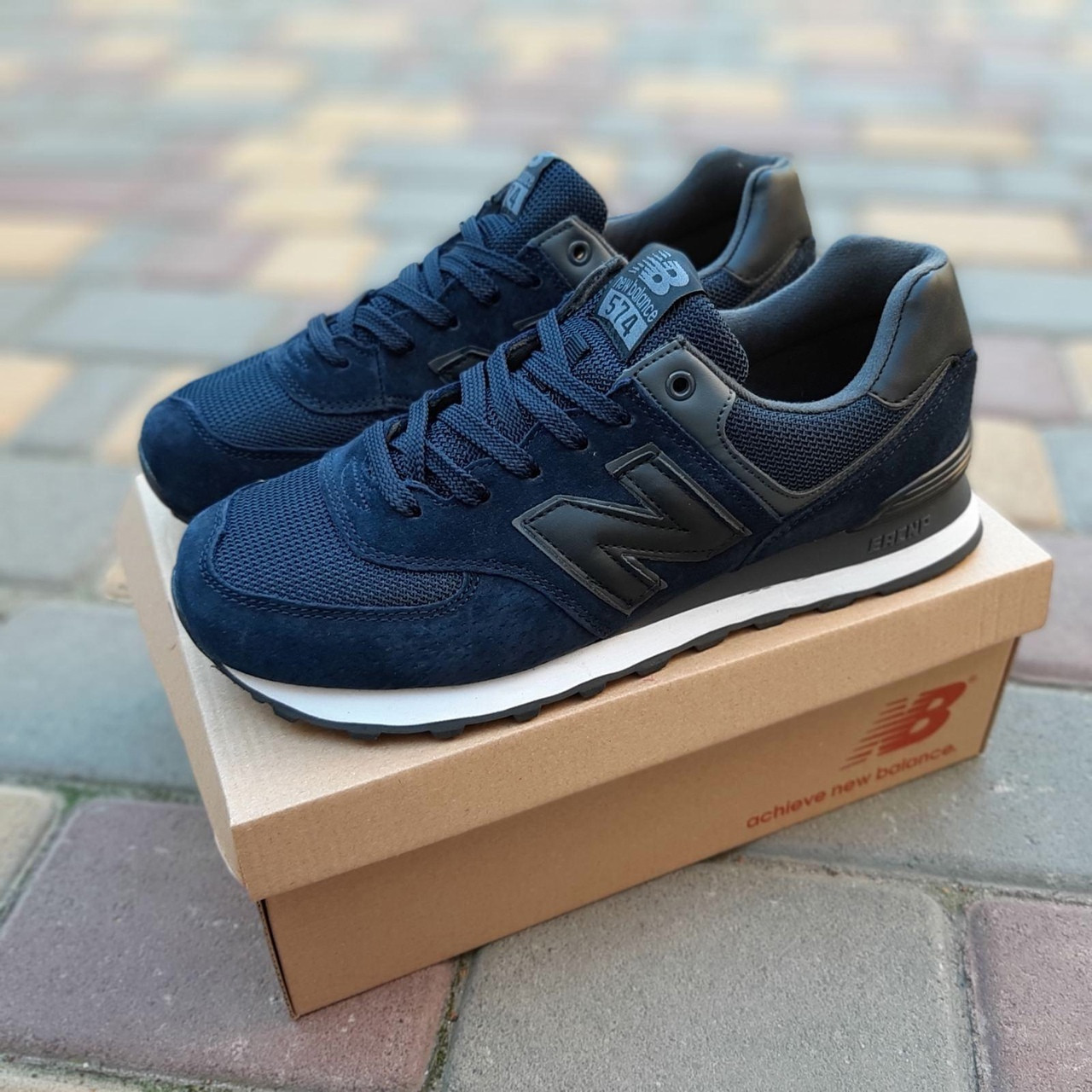 

New Balance 574 мужские демисезонные синие кроссовки на шнурках. Весенние мужские замшевые кроссы, Синий